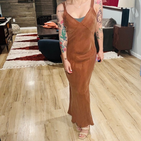 DISSH Dresses & Skirts - Dissh Kendall Slip Midi Dress Brown Silk